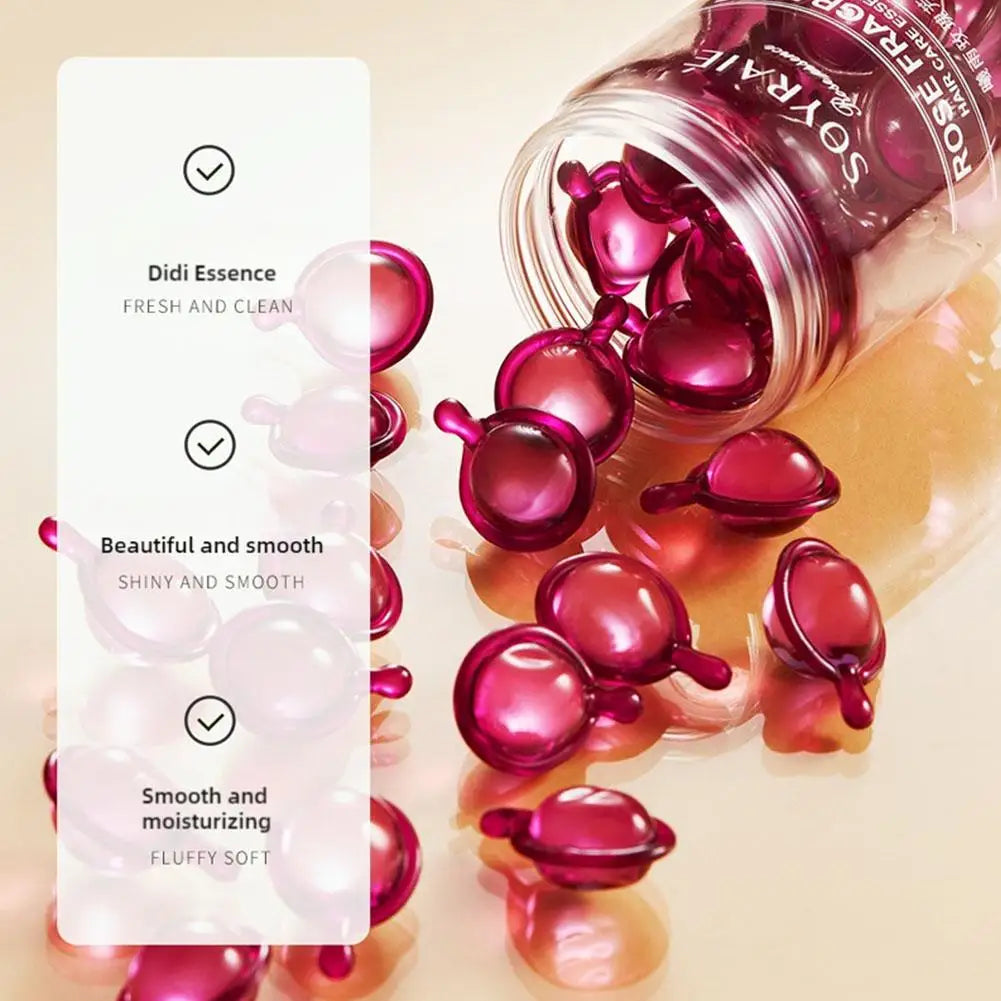 30pcs Hair Care Vitamin Capsules Rose, Lily Extract Hair Treatment Oil Repair Damaged Smooth Hair Care Serum Nourishing Hair Oil