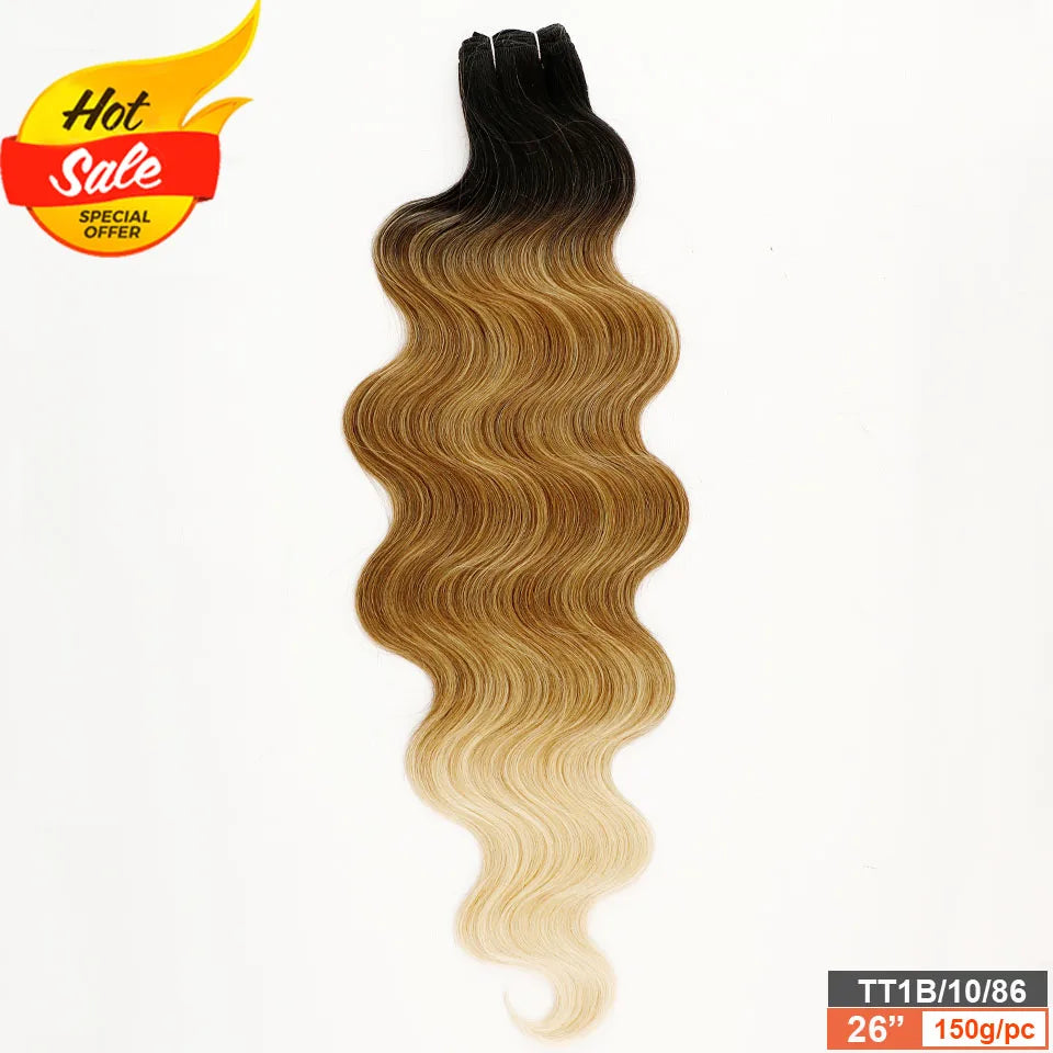 Magicae Blond 27/613 White60# 30Inches 200g High Temperature Synthetic Hair Extension Long Body Wave Hair Weave Bundle Highlight