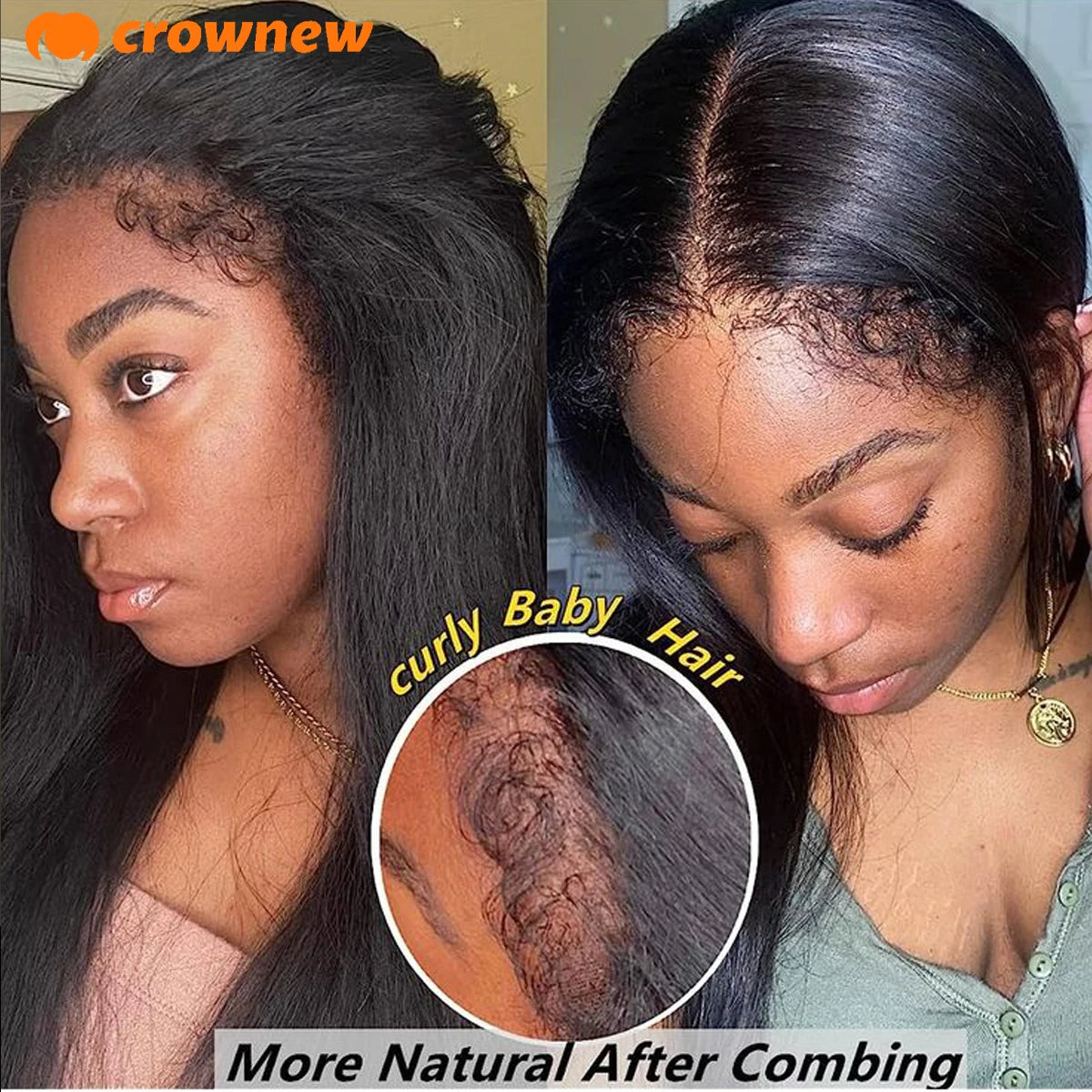 4C kinky Edges Wig Natural Hairline Straight Human Hair Wigs 13x4 HD Lace Frontal Wig Glueless Wigs Human Hair Curly Edges Hair