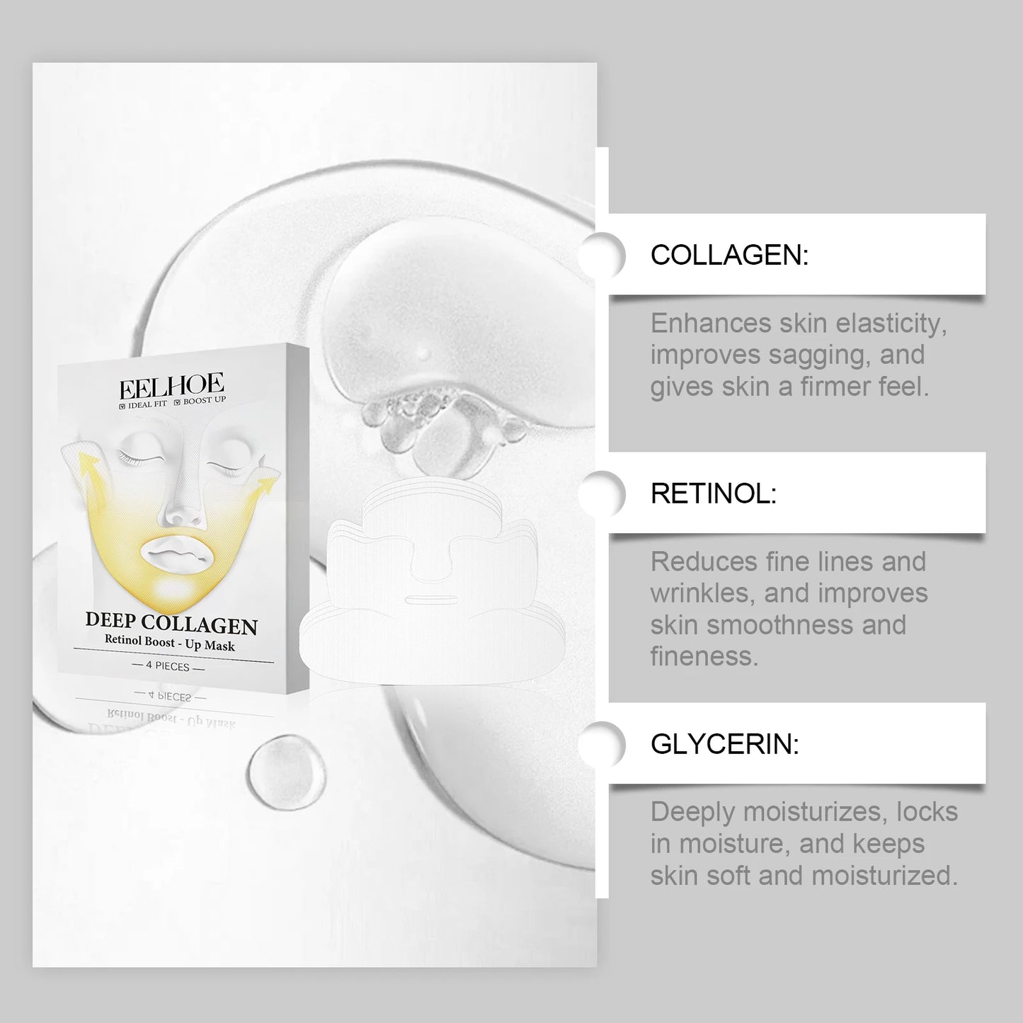 Deep Collagen Retinol Firming Mask Lifting Tightening Facial Skin Lighten Fine Lines Smooth Natural Hydrating Translucent Mask