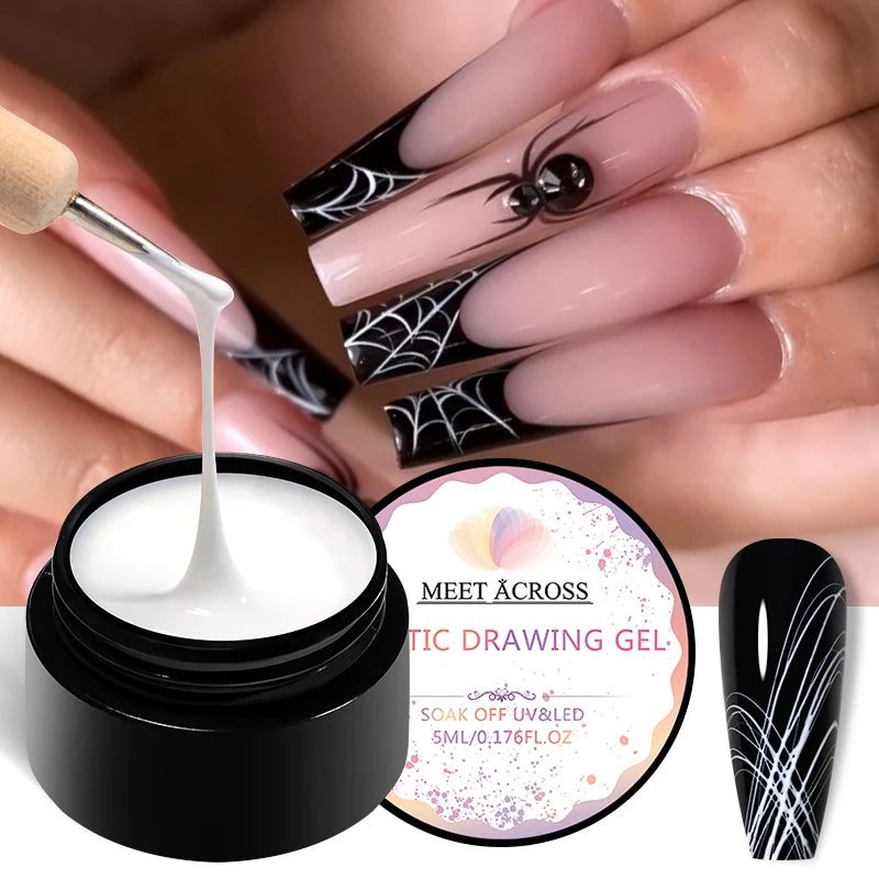Spider Wire Drawing Gel Nail Polish Black White Spider Web Gel Nail Art Design Painting Liner Gel Semi Permanent Nails Varnish