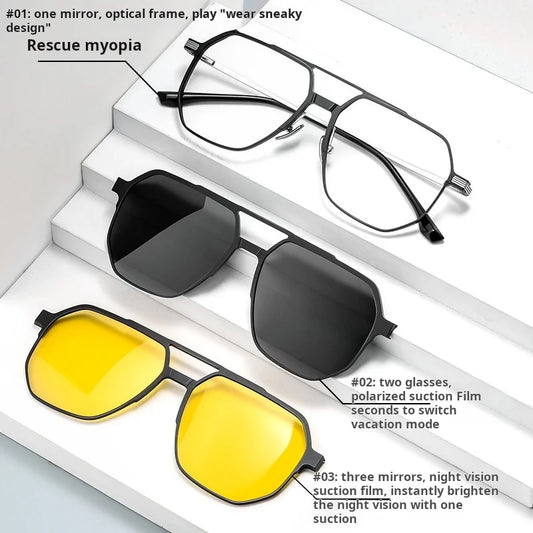 TFTB Men and Women Polarized Magnetic Clip on Glasses Luxury Pure Titanium Pilot Big Optical Prescription Eyeglasses Frame 9906