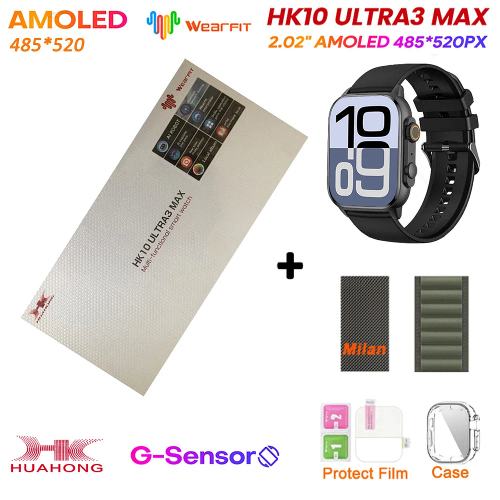 HK10 Ultra 3 MAX Plus 2025 Smart Watch 49mm AMOLED 4GB ROM AI ROBOT Network Sharing NFC GPT Compass GPS Watch for ISO Android