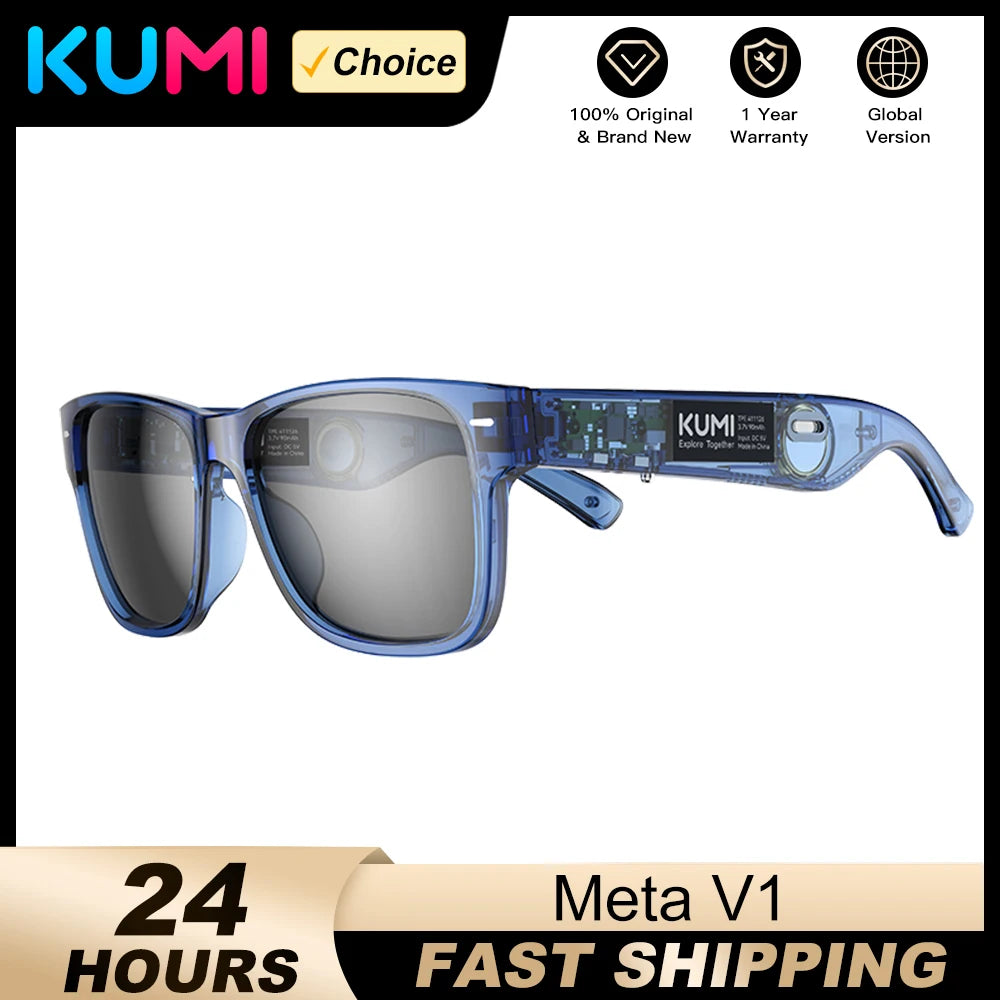 KUMI Meta V1 Smart Glasses IPX4 Waterproof Bluetooth glasses Bluetooth Call 5.0 listen to the music last for about 8 hours Blue