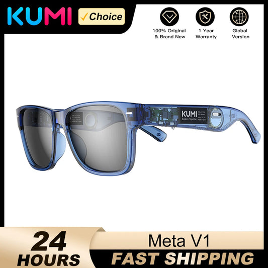 KUMI Meta V1 Smart Glasses IPX4 Waterproof Bluetooth glasses Bluetooth Call 5.0 listen to the music last for about 8 hours Blue