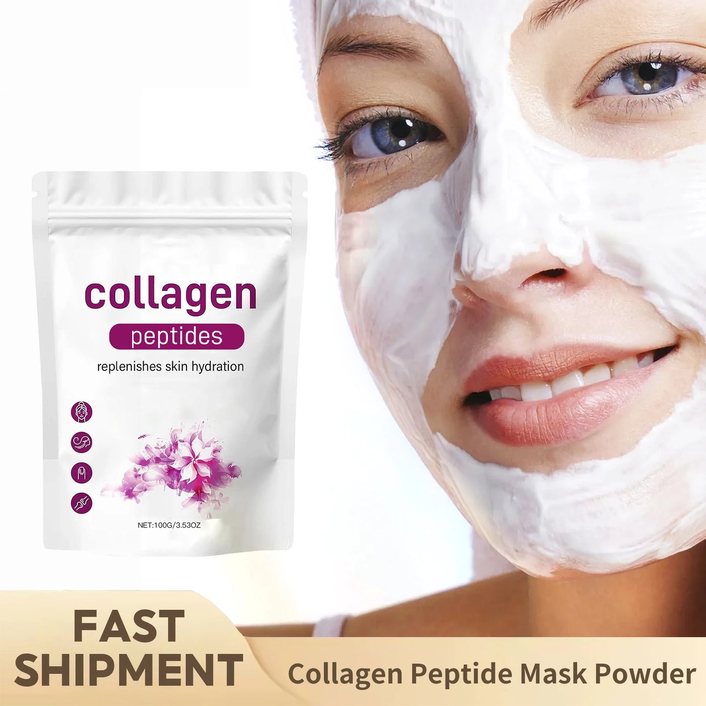 Collagen Peptide Mask Powder Reduce Wrinkle Tighten Skin Enhance Elasticity Moisturize Brightening Firm  Smooth Face Mask Powder