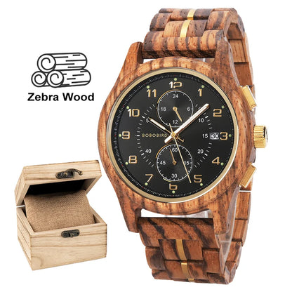 BOBO BIRD Men Watches 44mm Luxury Quartz Watch Lightweight Wooden Case and Straps Watches for Casual Support Customize Gift Box