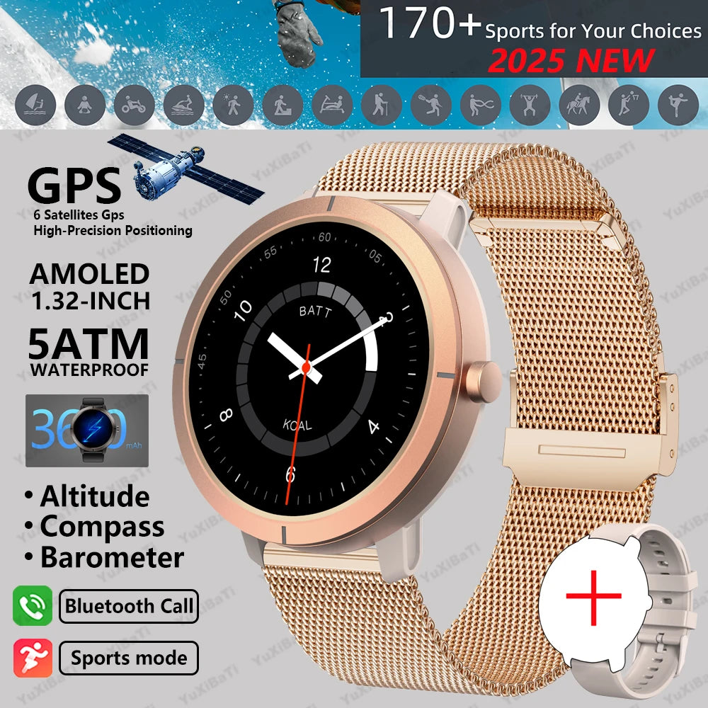 Smart Watch for Women GPS 6-Satellites 1.32” HD AMOLED Display Built-in GPS Bluetooth Call Sports 5ATM Waterproof Smartwatch Man