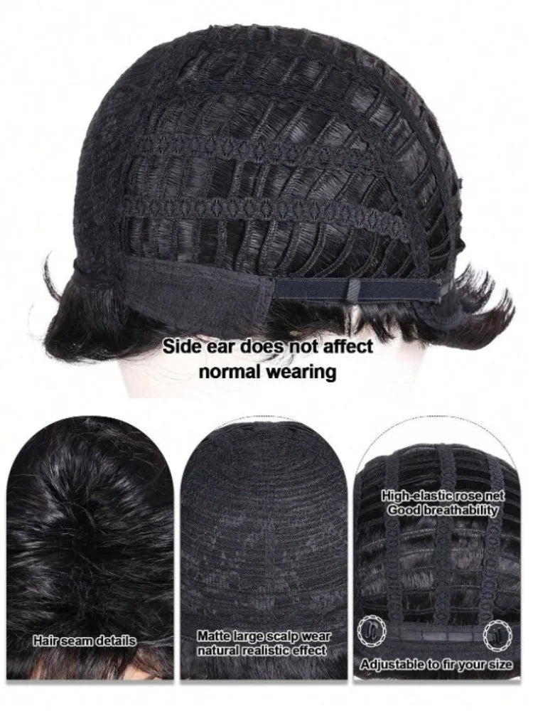 Women's fashionable natural fluffy curly 12 inch synthetic wig with side edges, suitable for daily wear, holidays, and parties