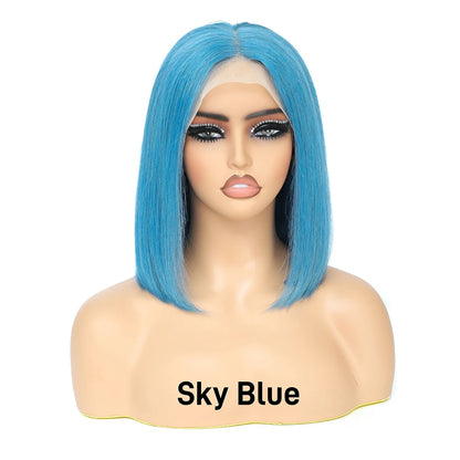 Red Short Bob Wig Human Hair HD Lace Front Wigs Straight 13X4 Blonde 613 Highlight Pink Colored Blunt Cut Lace Frontal Wig 13x6