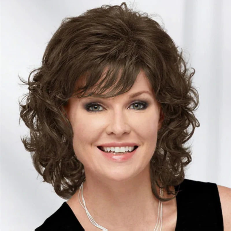 HAIRJOY Women Synthetic Hair Wigs Short Curly with Bangs  Shoulder Length  Blonde Grey White Brown Wig