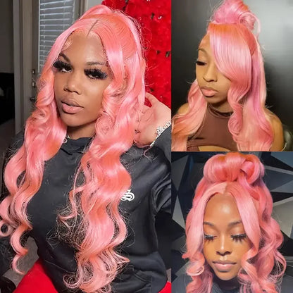 Pink Body Wave 13x4 13x6 HD Transparent Lace Frontal Wigs 30 40 Inch Lace Front Wig Color Human Hair Wigs Pre Plucked For Women