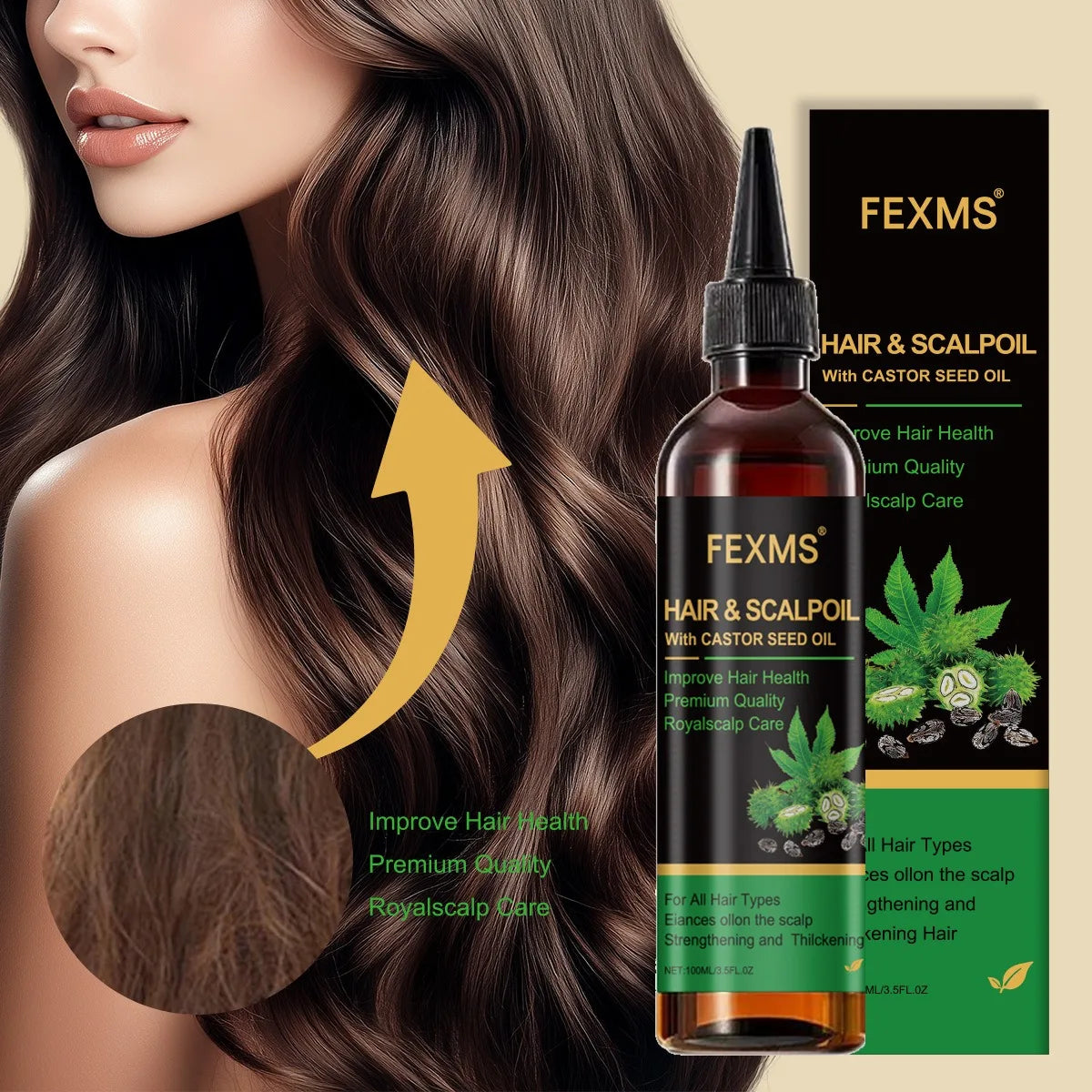 Castor Essential Oil Smooth Shine Anti-Frizz Hair Serum Promote Hair Growth Strengthening Nourishing Scalp Care Oil