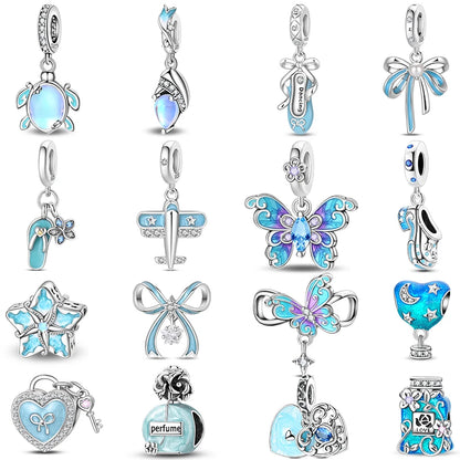 925 Sterling Silver Blue Purple Butterfly Perfume Bottle Starry Sky Hot Air Balloon Charms Beads Fit DIY S925 Bracelets Jewelry