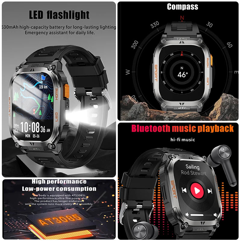 2025 New GPS Track Smart Watch Men IP68 Waterproof 2.01-inch HD Screen Compass 630mah Battery Bluetooth Call Outdoor Smart watch