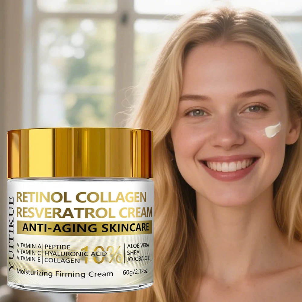 10% Retinol Collagen Cream - Anti-Aging Facial Lift, With Resveratrol & Hyaluronic Acid, Hydrating & Firming, For All Skin Types