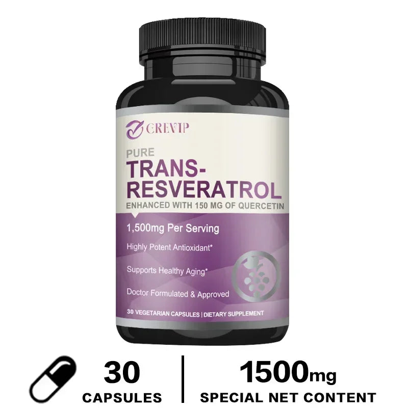 Trans-Resveratrol - Supports Brain Function, Promotes Joint and Heart Health, and Fights Aging