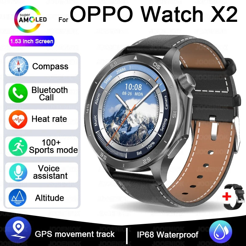 2025 New For OPPO X2 Men's Smartwatch IP67 Waterproof Compass Sports Partner Message Push Bluetooth Call Music Smart Watch