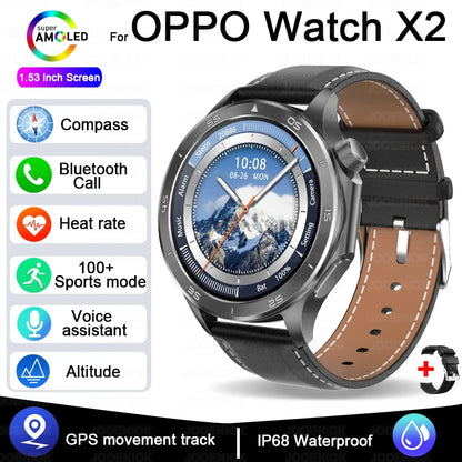 2025 New For OPPO X2 Men's Smartwatch IP67 Waterproof Compass Sports Partner Message Push Bluetooth Call Music Smart Watch