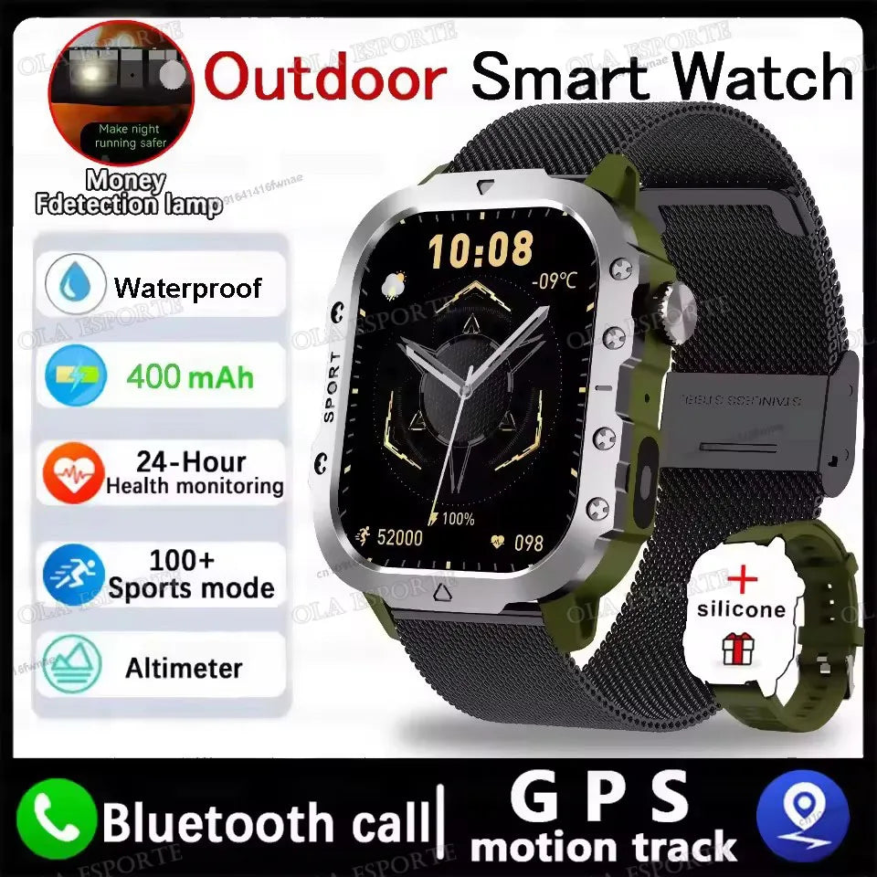 Military GPS Smart Watches For Men Flashlight Waterproof Outdoor Sport Tracker Bluetooth Call Smartwatch Man Women 2025 Pk h12