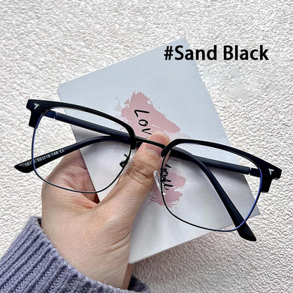 Ultra-light Flexible TR90 Half Spectacles Frame Men Metal Square Frame Anti Blue Light Transparent Lens Optical Eyeglasses