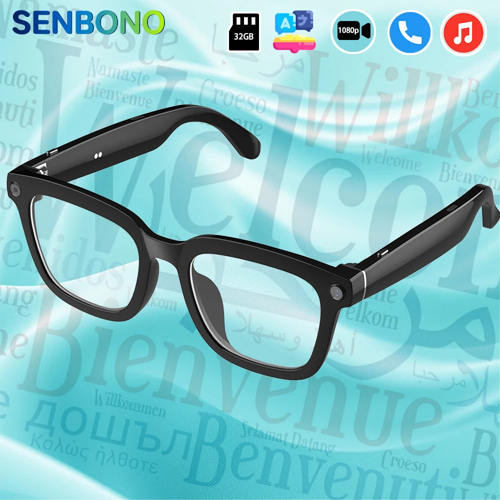 SENBONO 2025 AI Smart Glasses HD 1080P Camera Polarized Sunglasses Mini Camera Video Recorder 5MP Camera | Real-Time Translation
