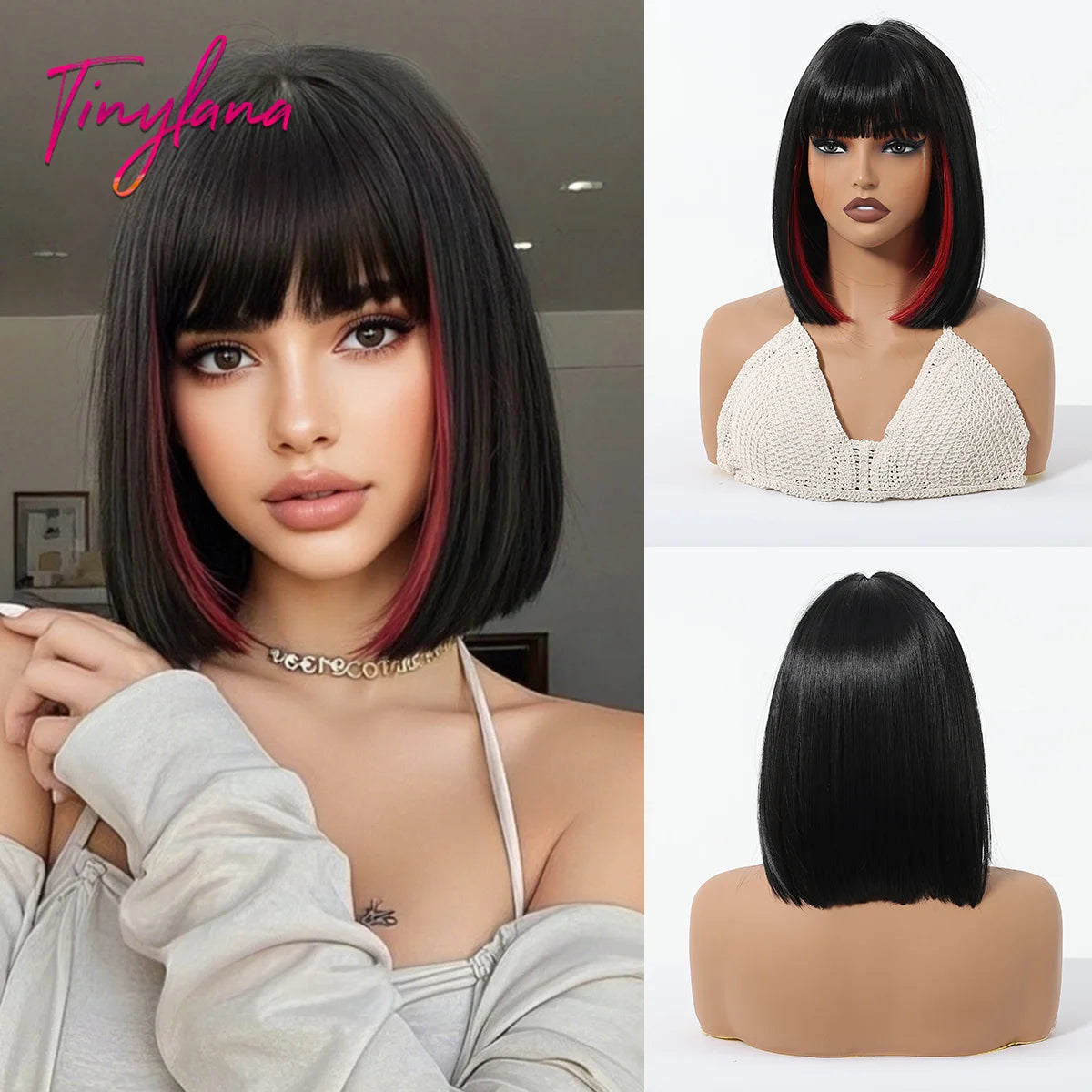 Light Brown Blonde Synthetic Wigs with Bangs for Women Short Bob Daily Straight Wigs Fake Hair Cosplay Halloween Heat Resistant