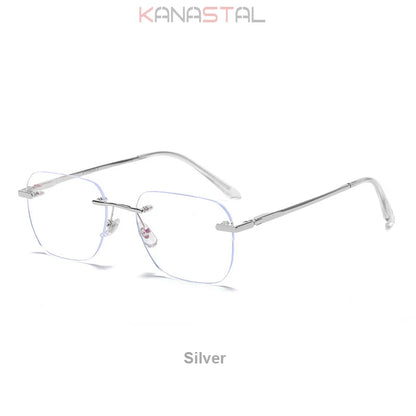 Men Titanium Rimless Eyeglasses Frame Blue Light Blocking Lenses Women Anti Fatigue Glasses Prescription Myopia Reading Eyewear
