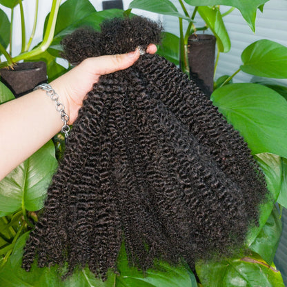 4C Kinky Twist Crochet Braiding Hair 100% Human Hair Dreadlocks Extensions 16" Curly Human Hair QVR Afro Kinky Bulk Hair T1B-30#