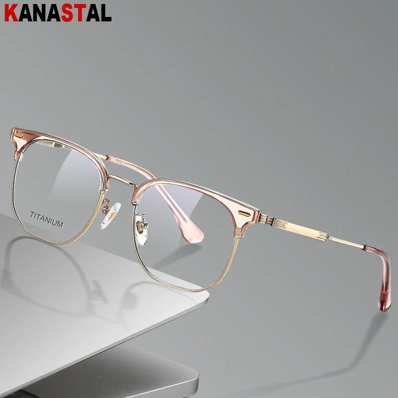 Women Titanium Eyeglasses Frame Men Blue Light Blocking Glasses Literary Square Computer Goggles Anti Rays Optics Eyewear Frame