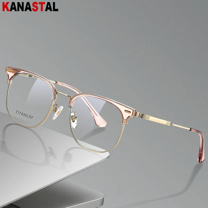 Women Titanium Eyeglasses Frame Men Blue Light Blocking Glasses Literary Square Computer Goggles Anti Rays Optics Eyewear Frame