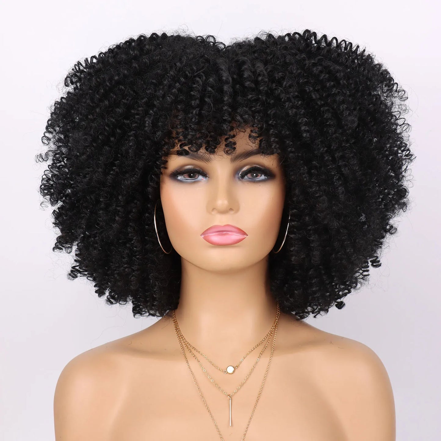 Tereshar Synthetic Short Curly Wigs for Black Women Afro Wig With Bangs Short Afro Kinky Curly Wig for Daily Party Wear