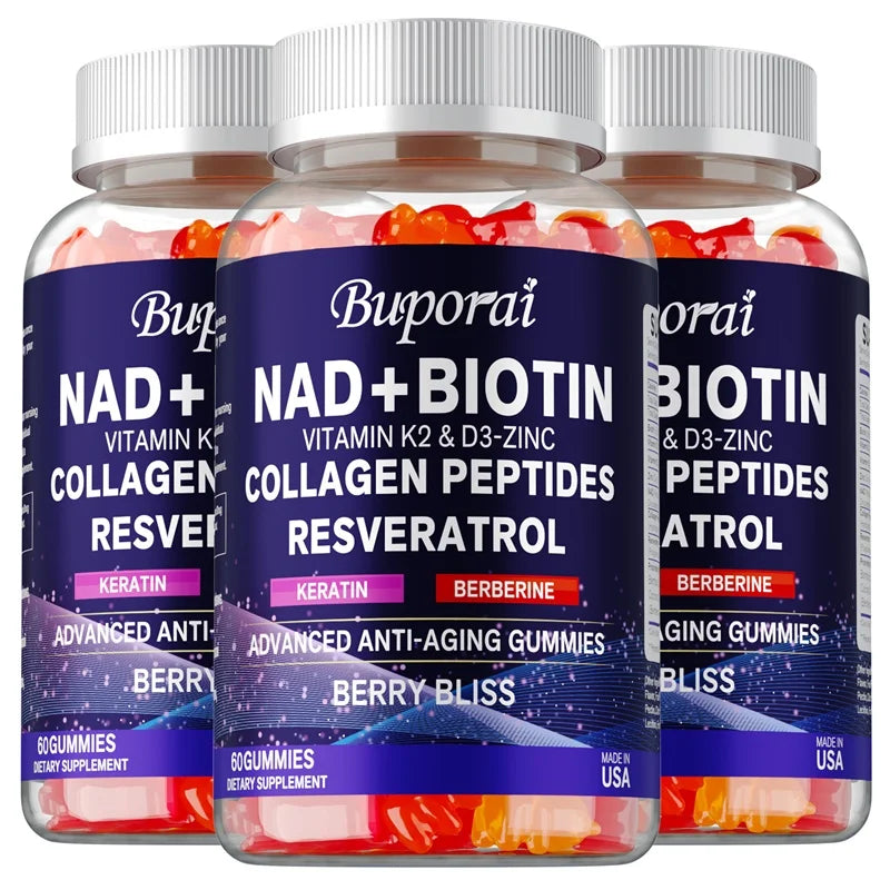 NAD+, Resveratrol, Berberine, & Biotin Anti-Aging Gummies - Detoxifies, Boosts Energy, Promotes Cell and Skin Health