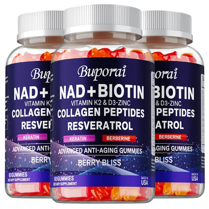NAD+, Resveratrol, Berberine, & Biotin Anti-Aging Gummies - Detoxifies, Boosts Energy, Promotes Cell and Skin Health