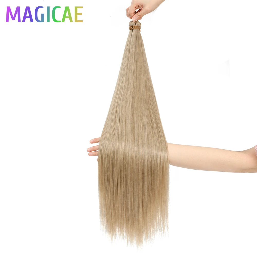 Magicae Braiding 28inches Hair 72cm Heat Resistant Ash Blonde Ombre Brown Sliver White 60# Cold Fusion Micro Crochet Hair Weave