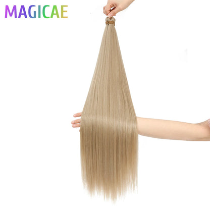 Magicae Braiding 28inches Hair 72cm Heat Resistant Ash Blonde Ombre Brown Sliver White 60# Cold Fusion Micro Crochet Hair Weave