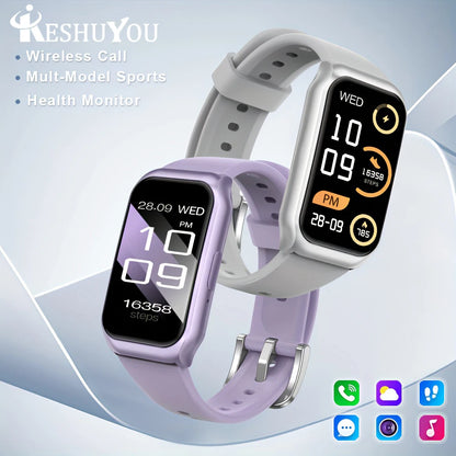 KESHUYOU Men's Smart Bracelet Bluetooth Talking 1.45" HD 170*320 Heart Rate Pedometer Sports Monitoring Woman Smart Watch