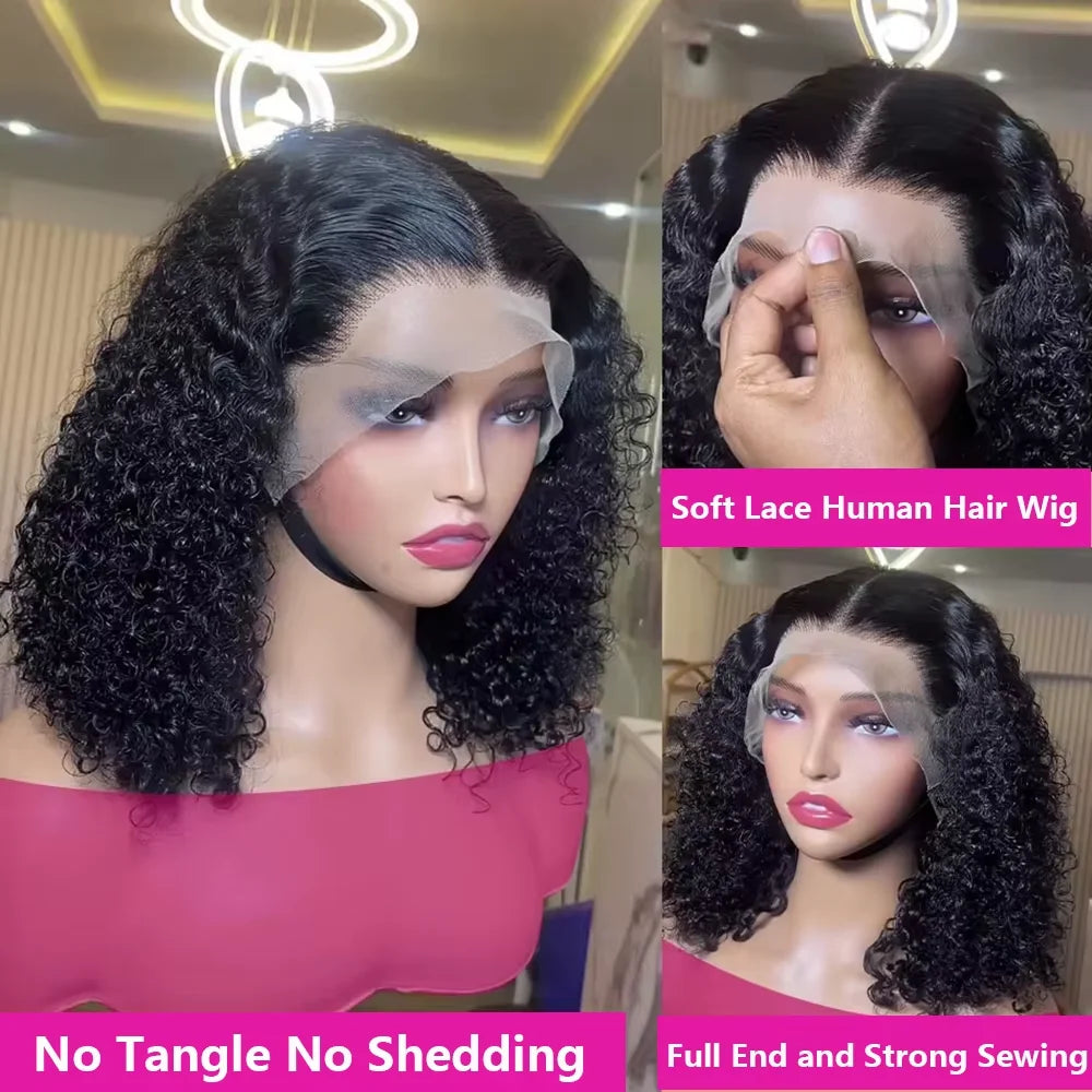 100% Human Hair Loose Deep Wave Short Bob wigs Human Hair 13x4 Transparent Lace Front Wig 16 Inches 200 Density Vietnamese wig