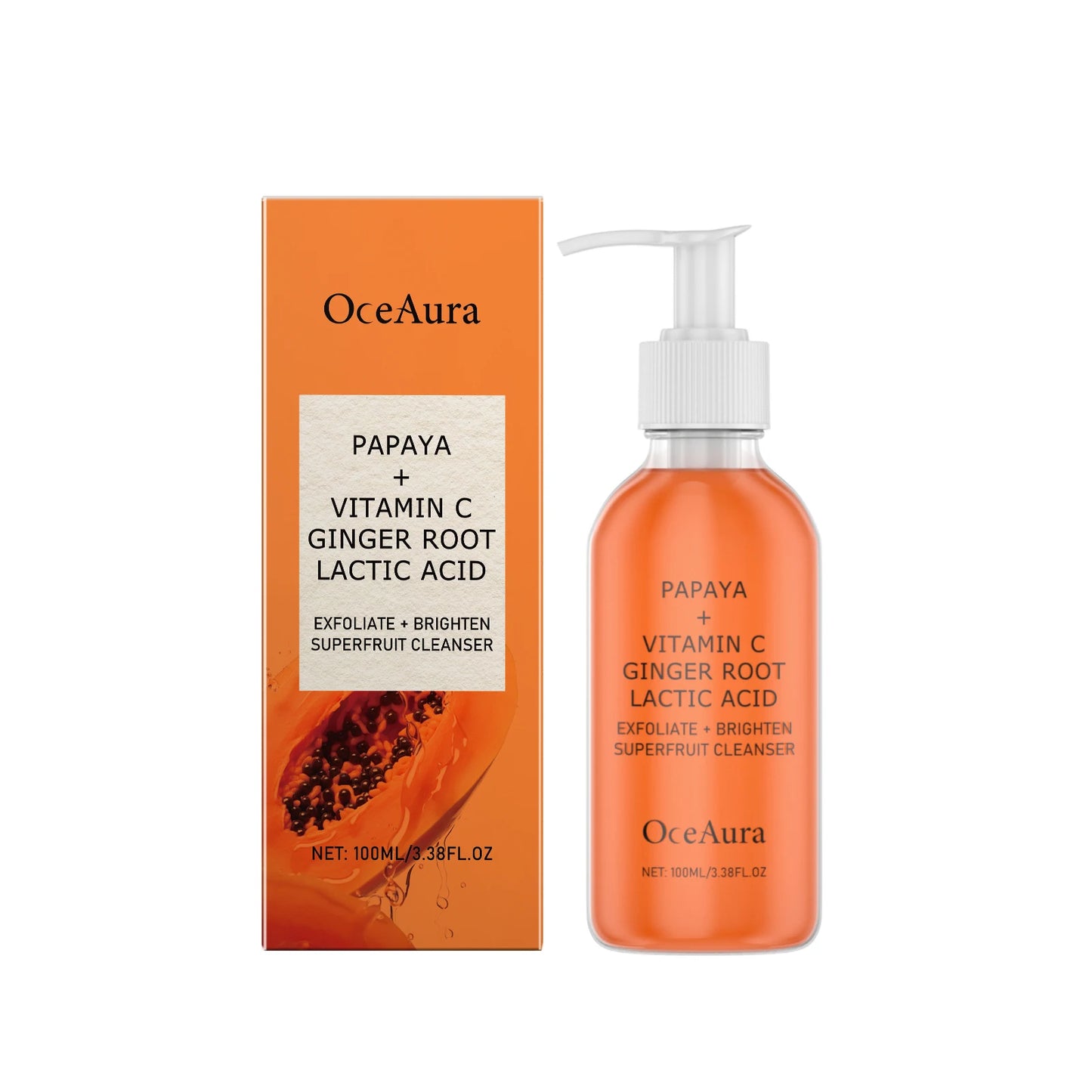 Oceaura Papaya Facial Cleanser Exfoliating Oil Control Deep Cleaning Pore Shrinking Blackhead Remover Dirt Brightening Face Wash