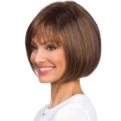 European Short Brown Wig: Trendy Layered Bob Hairpiece with Light Air Bangs for Natural Fashion Look - Synthetic Hairpiece