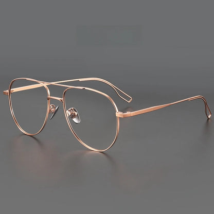 FIRADA New Fashionable Comfortable Pilot Glasses Retro Double Beam Pure Titanium Prescription Eyewear Frames For Men 061-C