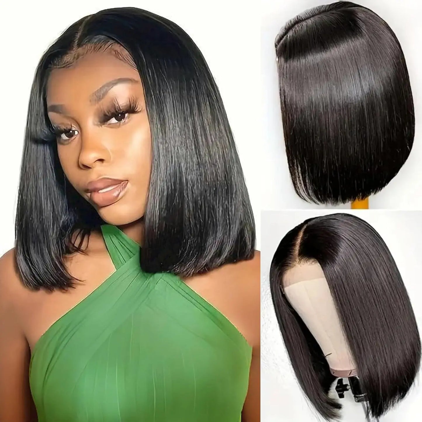 Short 13X4 Lace Front Bob Wig Human Hair Wigs Straight Frontal Bob Wig Glueless Wig Ready To Wear Go Machine Made Wig With Bangs
