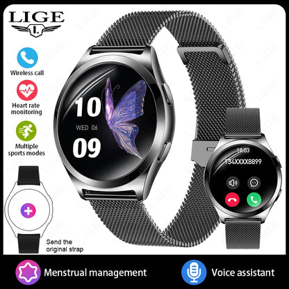 LIGE New 1.27”HD Screen Smart Watch Women IP68 Waterproof Bluetooth Call Women’s Bracelet Sport Health Monitor Ladies Smartwatch