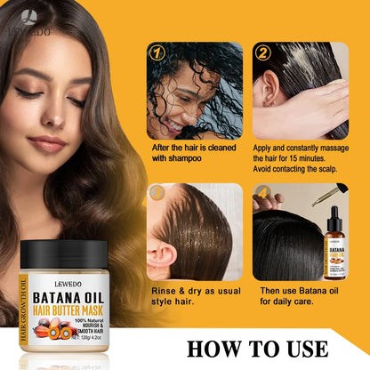 Batana Oil Hair Growth Kit Traction Alopecia Hair Repair Spray Repairs Damage Hair Keratin Hair Scalp Regrowth Treatment Mask