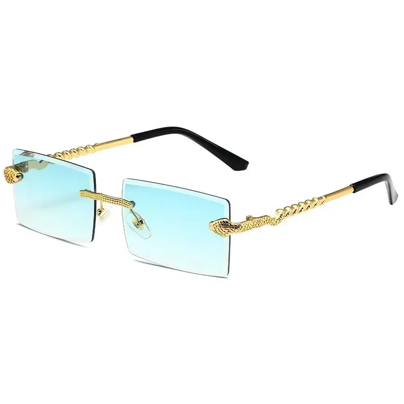 Metal Square Cut Edge Snake Frame Sunglasses for Men Fashion Frameless Personalized Glasses Trendy Retro Ocean Film Sunglasses