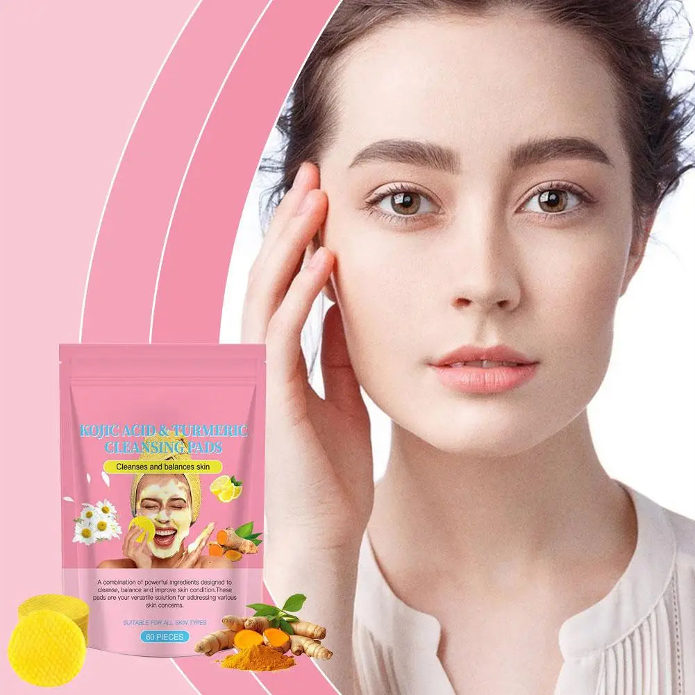 60pcs Turmeric Kojic Acid Cleansing Pads Exfoliating Pads Facial Sponges Deep Moisturizing Cleansing Gentle Natural Daily Skin C