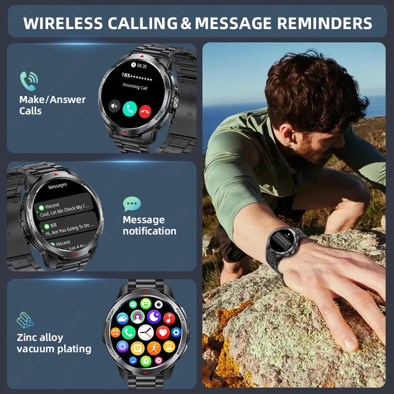 LIGE 1100mAh Large Battery Compass Watch Men Waterproof Bluetooth Call Smartwatch Android Sleep Heart Rate Monitor Smart Watches