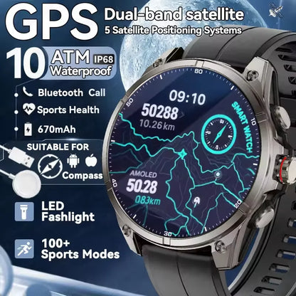 2025 New Premium GPS Smart Watches Outdoor Altimeter Barometer AMOLED Screen Built-in GPS Compass Military Sports Smartwatch Men