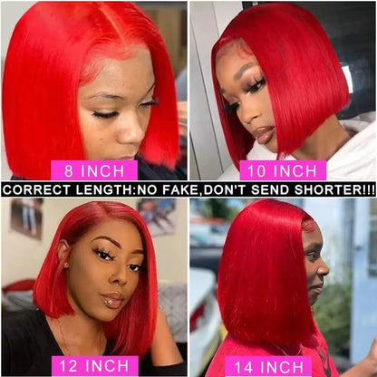 Red Short Bob Wig Human Hair HD Lace Front Wigs Straight 13X4 Blonde 613 Highlight Pink Colored Blunt Cut Lace Frontal Wig 13x6