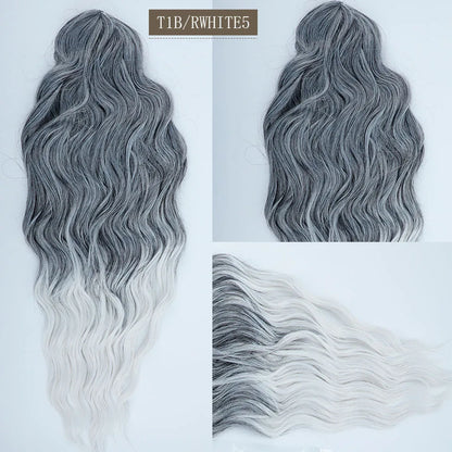 Anna 24inches 300g Crochet Braids Loose Deep Wave Ombre Pink Blond Sliver White Synthetic Twist Braiding Hair Wavy Extensions